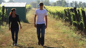 Janie and Pascal at Brooks Winery. Photo still from American Wine Story.